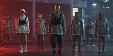 Diverse individuals showcasing 2025 street style in a vibrant urban setting, embodying modern American fashion.