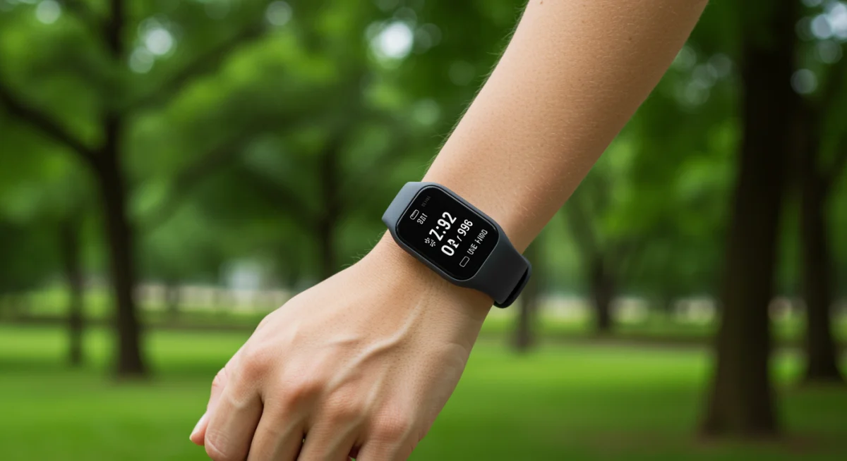 Athlete tracking performance with innovative fitness tracker outdoors