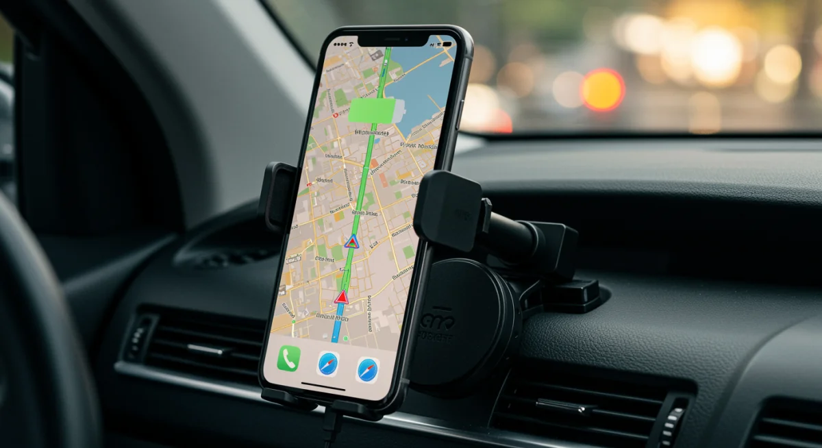 Smartphone in a car mount with wireless charging capability