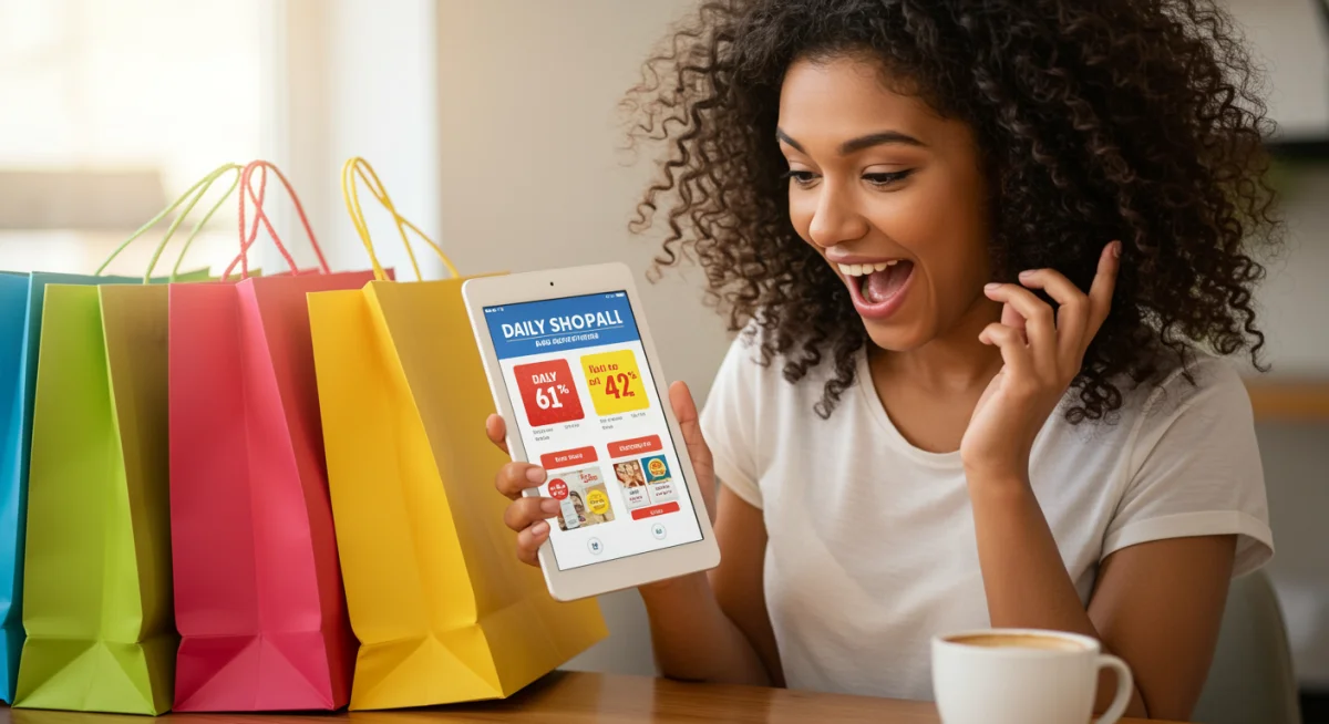 Shopper comparing daily deals on multiple apps for best value