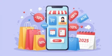 Smartphone displaying daily deal apps with shopping bags and discount tags, symbolizing 2025 savings.