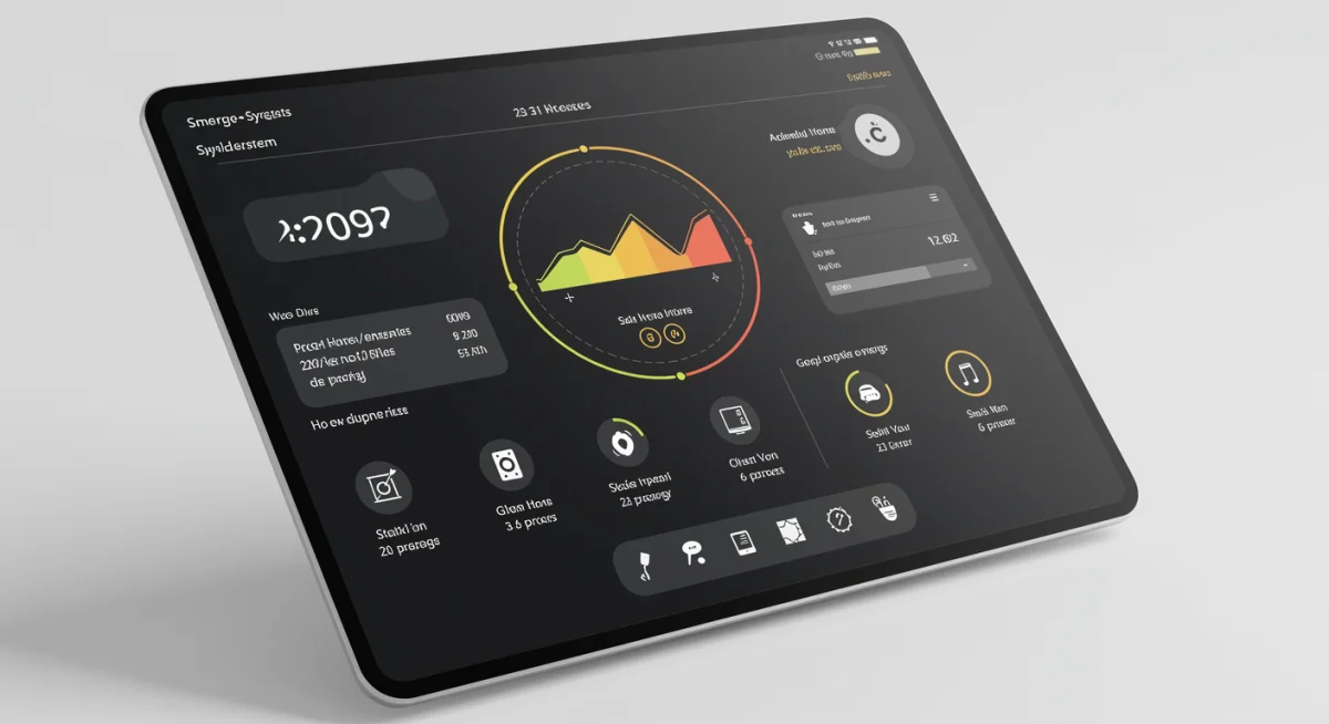 Tablet screen showing a smart home energy management system dashboard