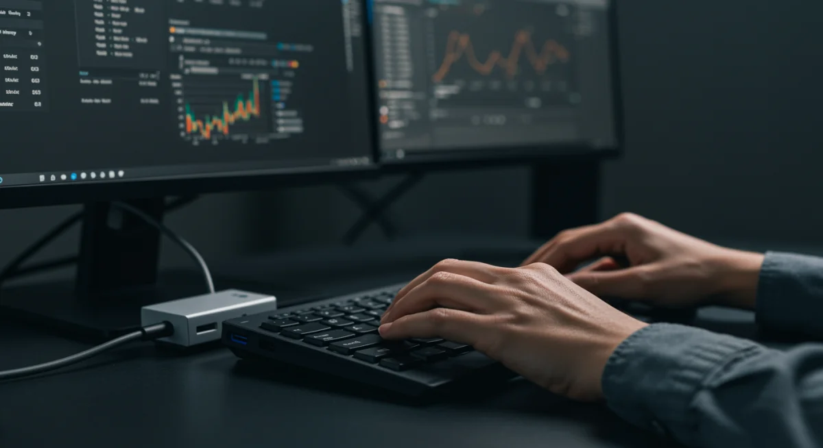 Ergonomic keyboard and USB-C hub enhancing worker productivity