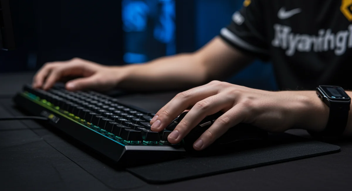 eSports player using high-performance mechanical keyboard and precision mouse