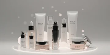 Futuristic skincare products representing 2025 beauty trends and innovation