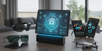 futuristic smart home hub with trending tech gadgets 2025