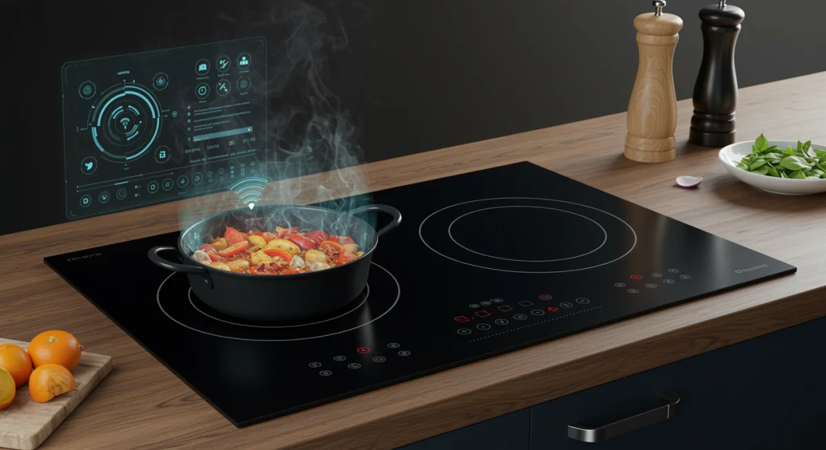 Intelligent induction stovetop with holographic interface and automated cooking