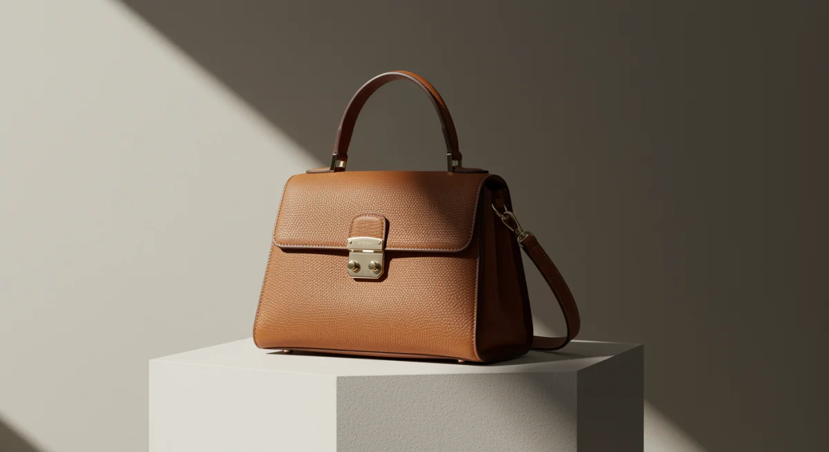 Close-up of premium structured leather handbag