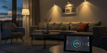 Smart LED lights illuminating a modern living room