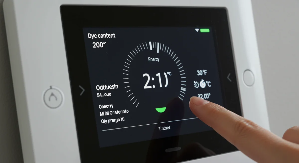 Smart thermostat displaying energy usage data and temperature controls