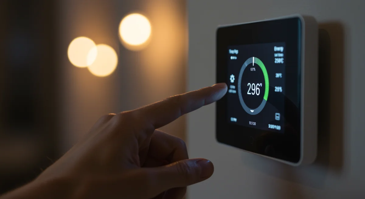 Hand adjusting a smart thermostat for energy savings