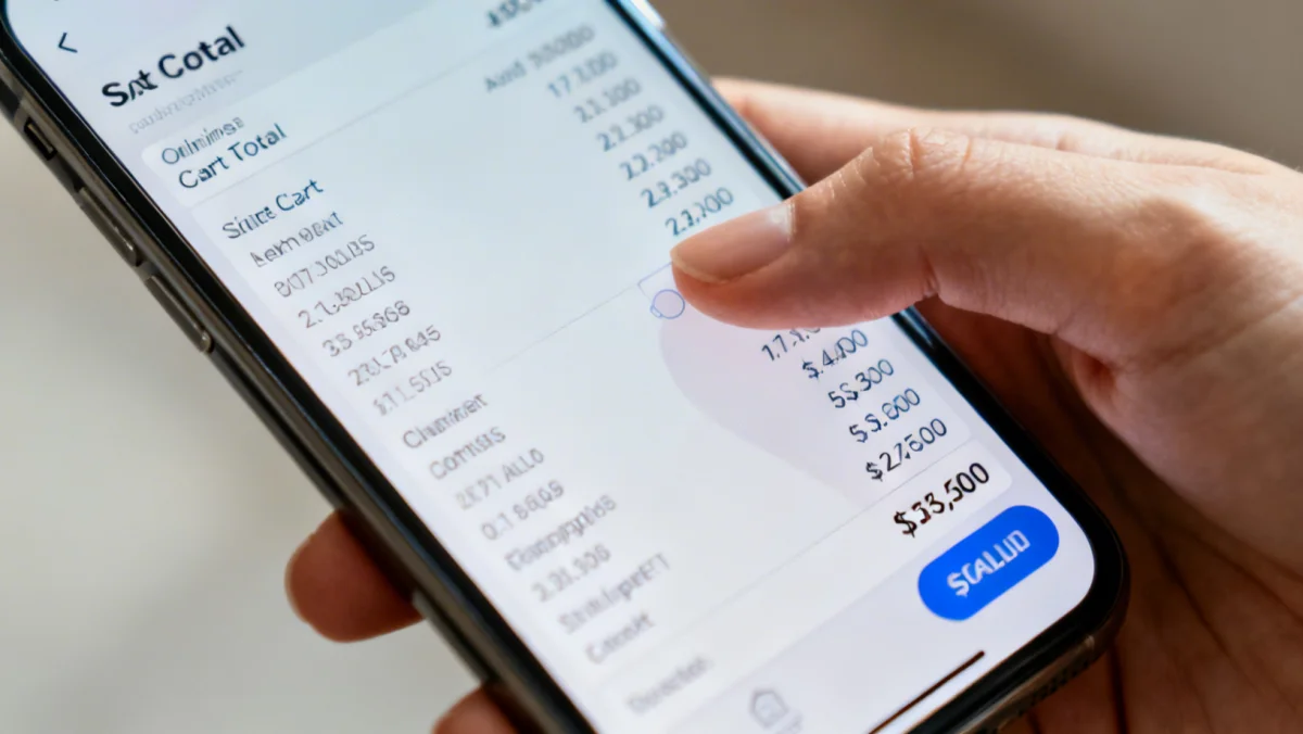 Detailed view of mobile shopping cart total, optimizing shopping cart checks