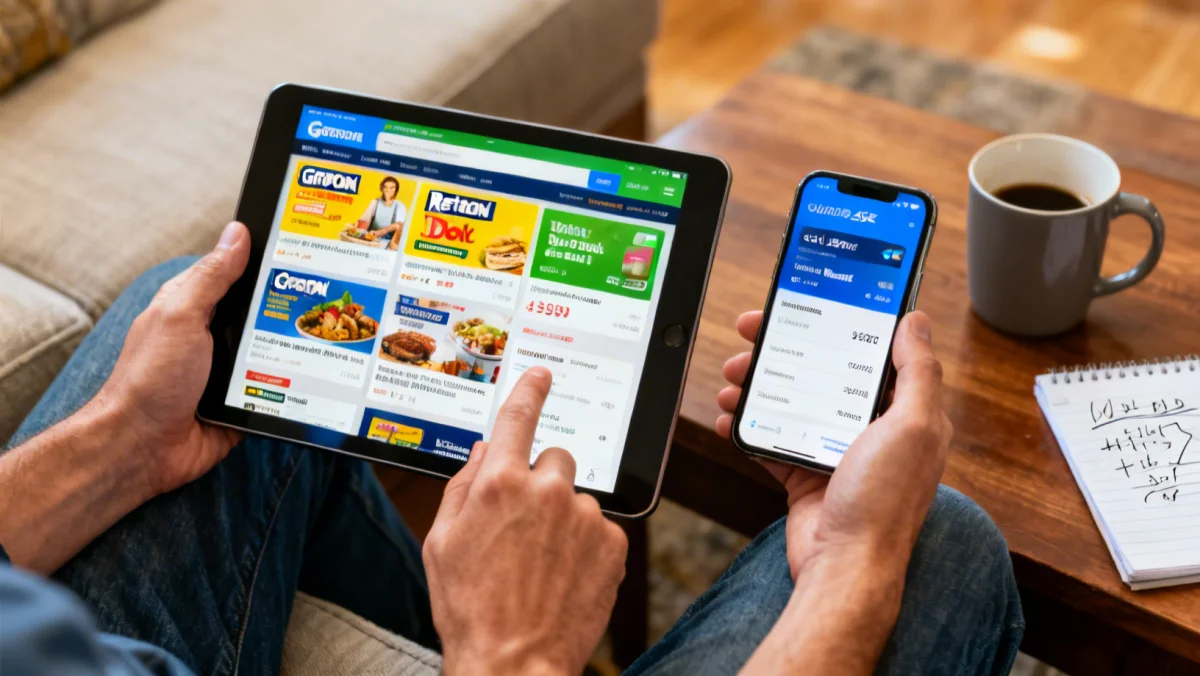 Person combining online daily deals with credit card reward checks for boosted savings.